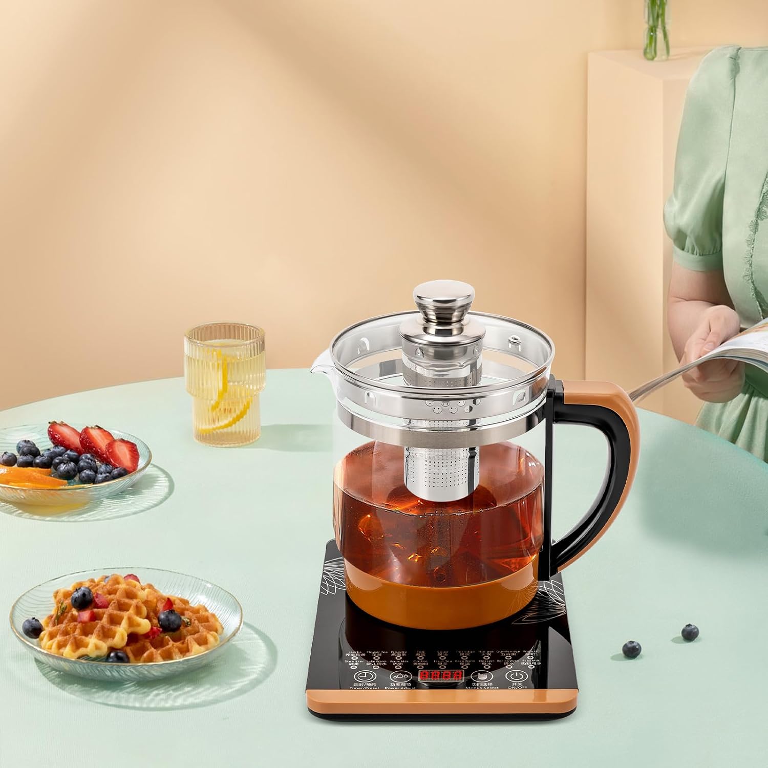 1.8L Glass Electric Kettles, Smart Touch Screen Stainless Steel Glass Boiler Hot Water with Tea Infuse, Tea Maker with 18 Smart Menu, with Steamed Egg Rack