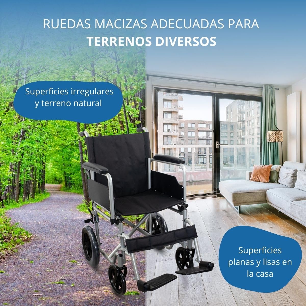 Mobiclinic, Silla de ruedas plegable, Marsella, Extracción rápida pulsando un botón, Asiento 46 cm, Reposapiés y reposabrazos abatibles, Palanca freno, Resistente, Plata