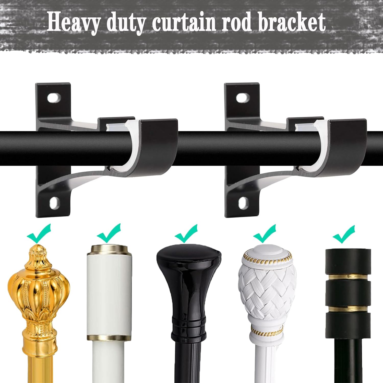 24 Pack Curtain Rod Bracket, Heavy Duty Holders, Black Rod Hooks for Wall, Support Brackets for 1 Inch Drape Poles