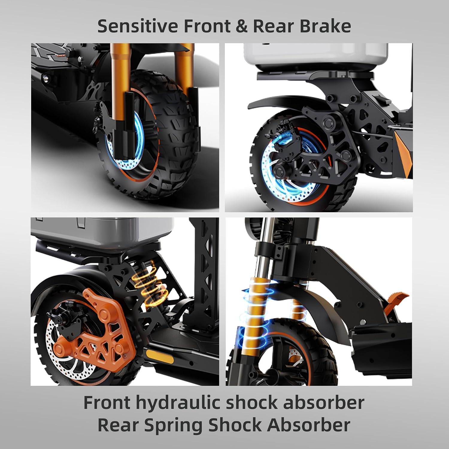 Front and Rear Brake System and Suspension of Ruitoo Electric Scooter