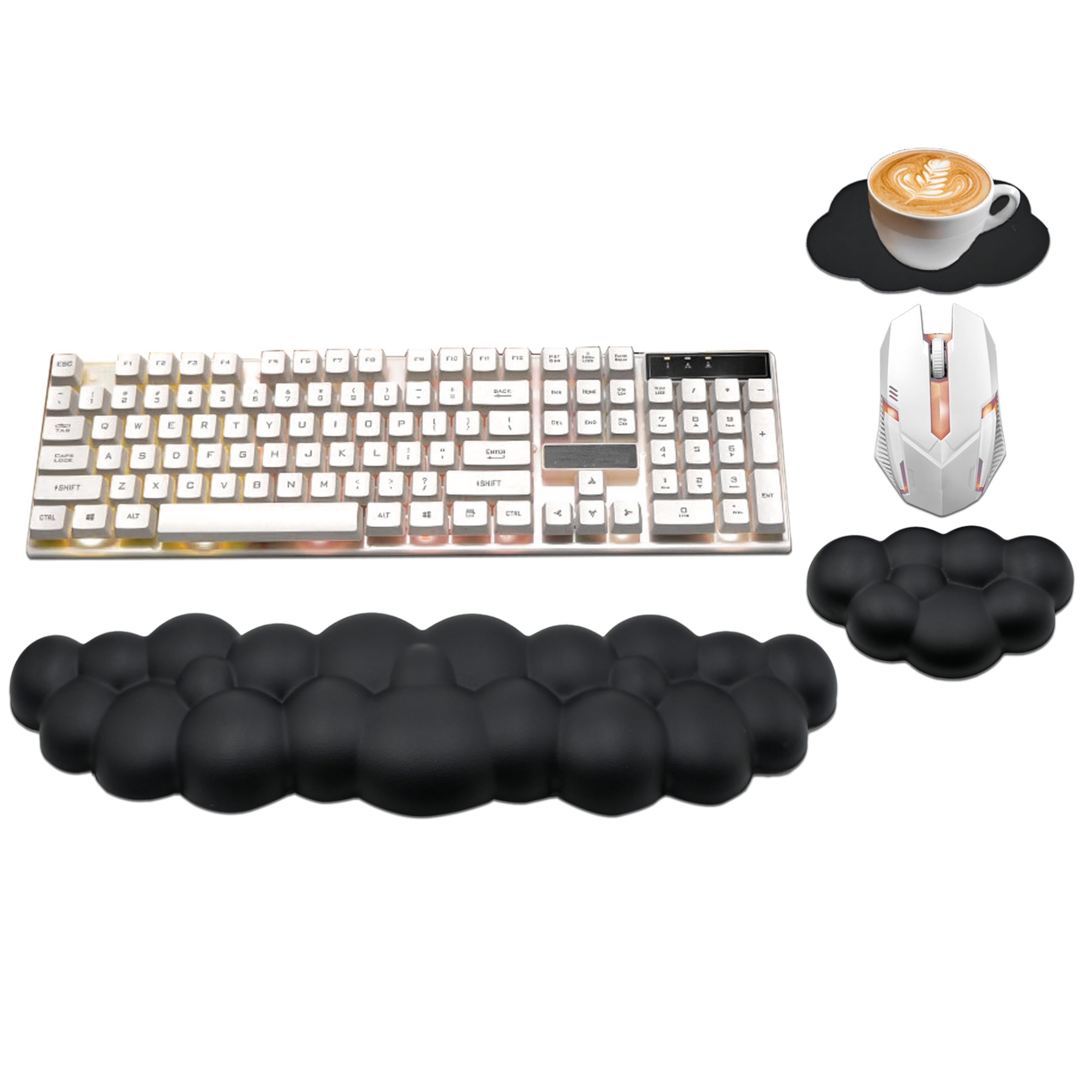Cloud Wrist Rest Keyboard, PU Leather Memory Foam Wrist Rest for Computer Keyboard, Ergonomic Keyboard Wrist Rest Pad and Cute Mouse Wrist Rest for