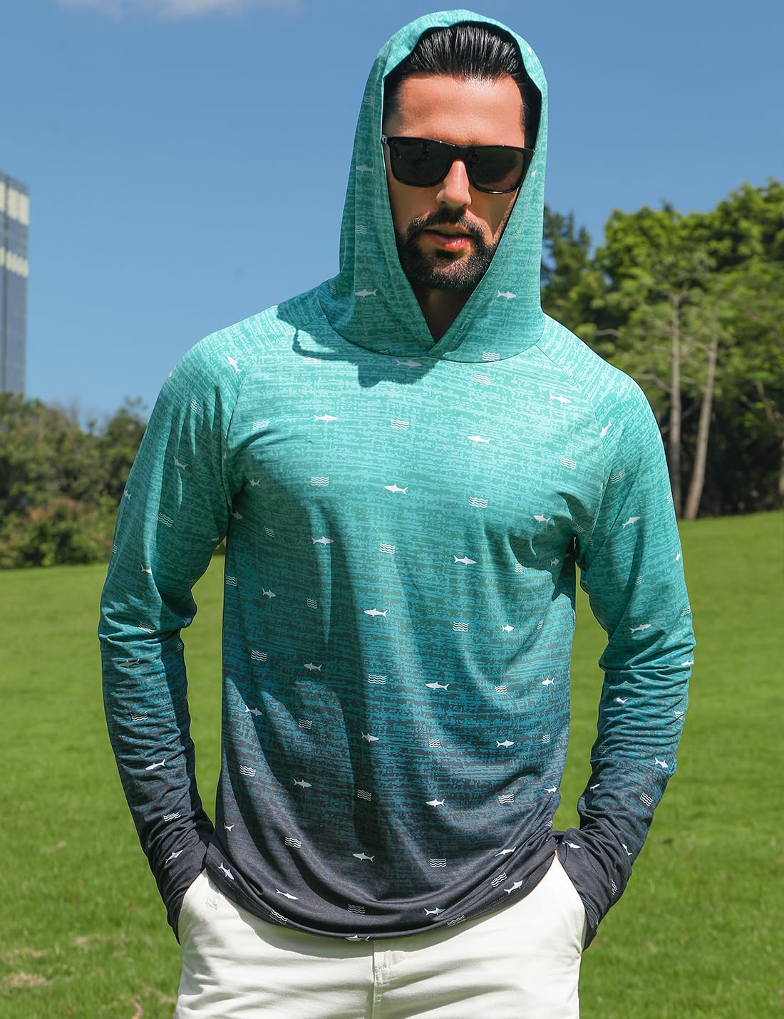 iCKER Sudadera con capucha para hombre, protección solar UPF 50+, camiseta de manga larga, protección UV, pesca, senderismo, natación, correr