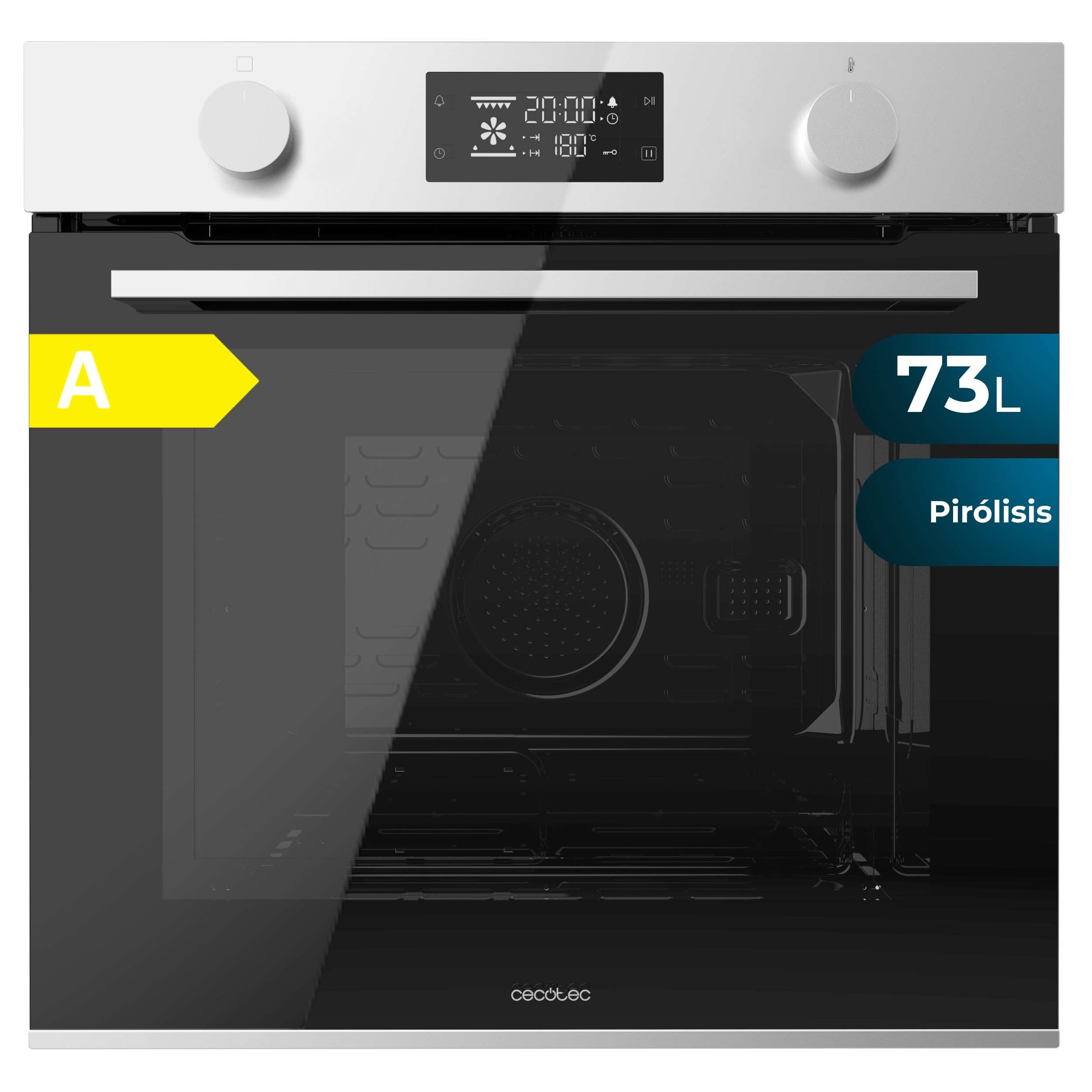 Cecotec Forno da Incasso Multifunzione Pirolitico Bolero Hexa P526000 Line A. 2800W, 73L, 9 funzioni: Defrost, Convenzionale, Grill, Pirolisi. Display Touch, Cooling Fan, Porta Vetro, Classe A