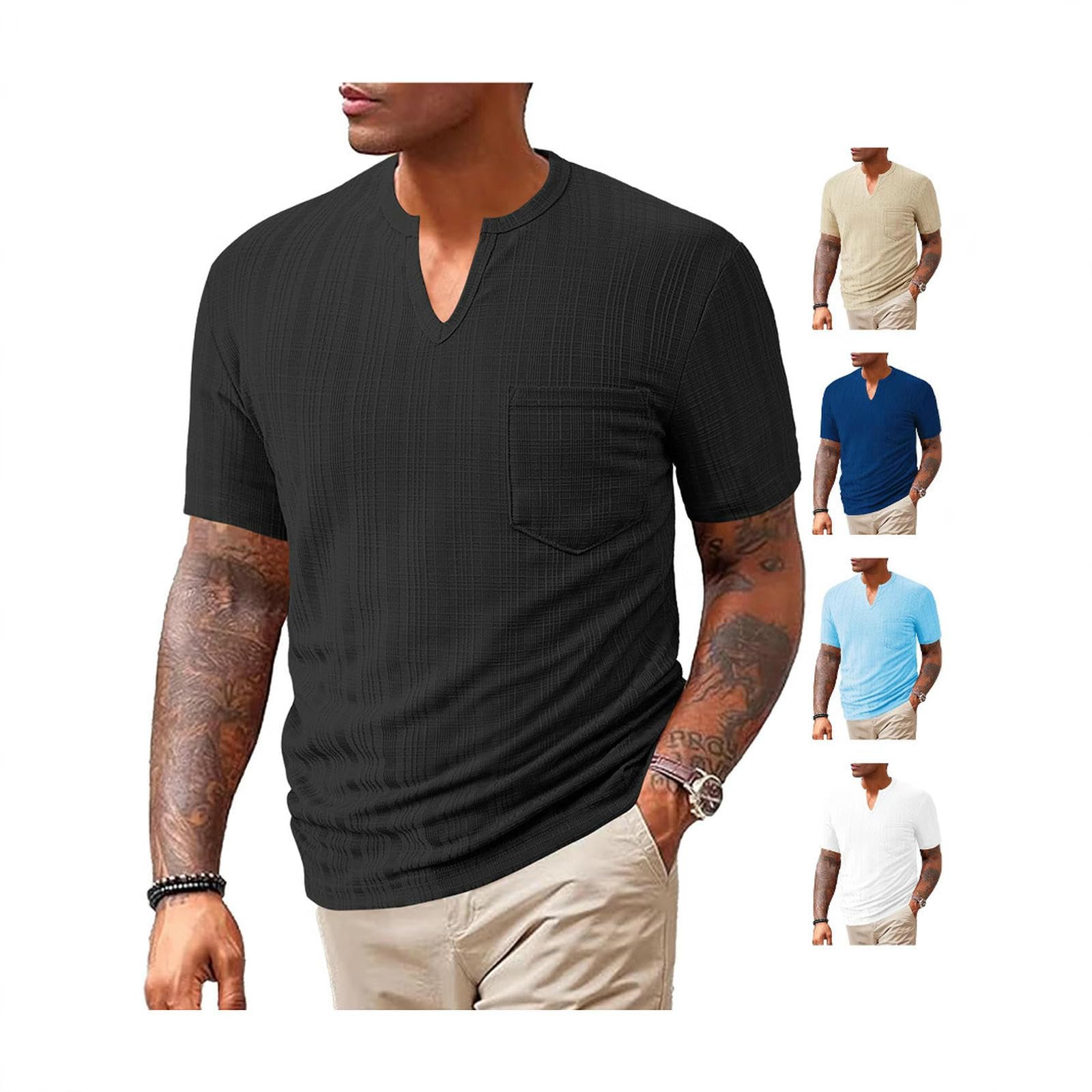 Męskie T-Shirty Letnie sportowe T-Shirts - Breathable Loose Fit V-Neck Short-Sleeve Running Top For Casual & Leisure Wear