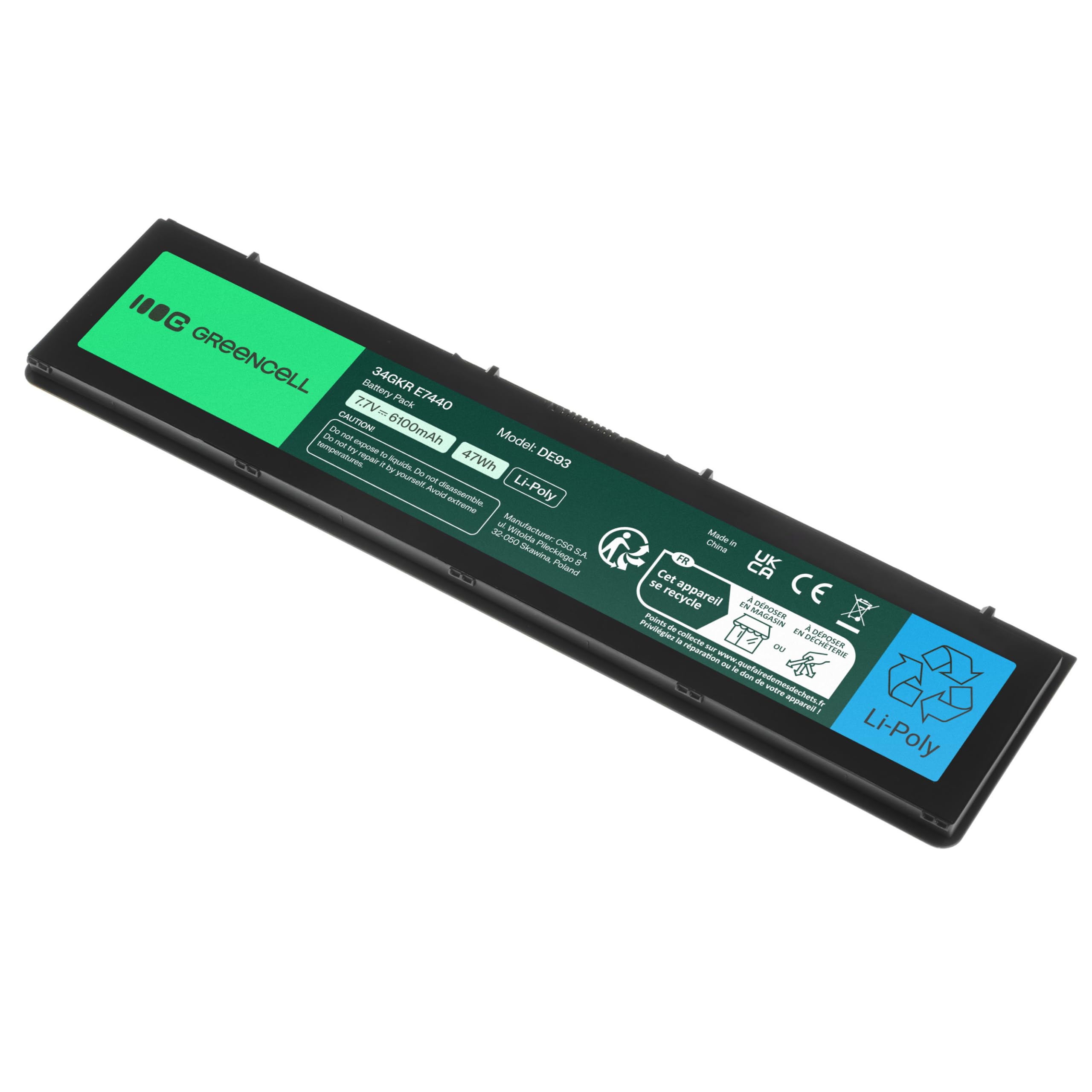 Green Cell Bateria do laptopa 34GKR 3RNFD PFXCR 909H5 F38HT WVG8T 0909H5 0WVG8T 451-BBFS do Dell Latitude E7440 E7450 (4500 mAh, 7.4-7.6 V, Kolor Czarny)