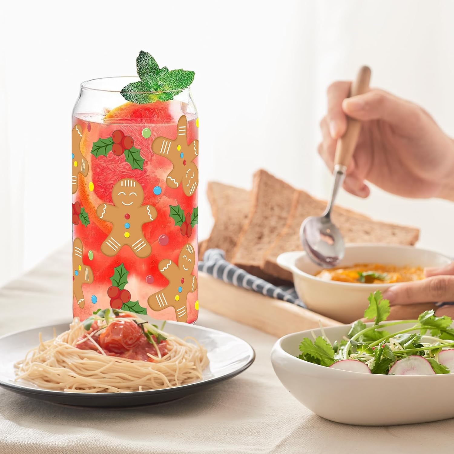 Christmas Gifts - Holly Gingerbread Man Iced Coffee Cups 16oz, Christmas Glass Cup with Lids and Straws, Holiday Tumbler Gifts for Kids Women Mom Coworkers Friends - Image 5