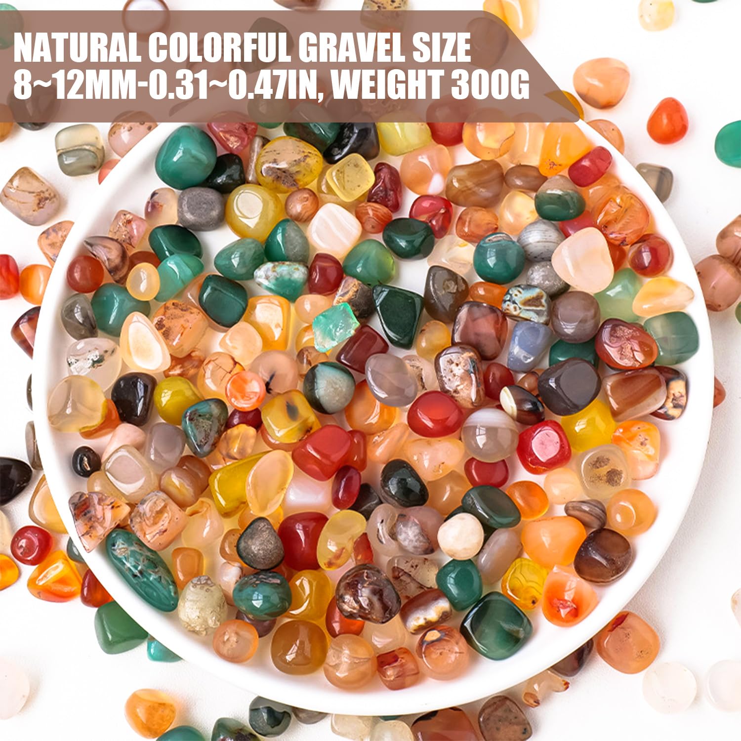300g Pierres Précieuses Agate Naturelle - Pierres Roulées 9-16mm Multicolores - Décoration, DIY, Aquarium - 9