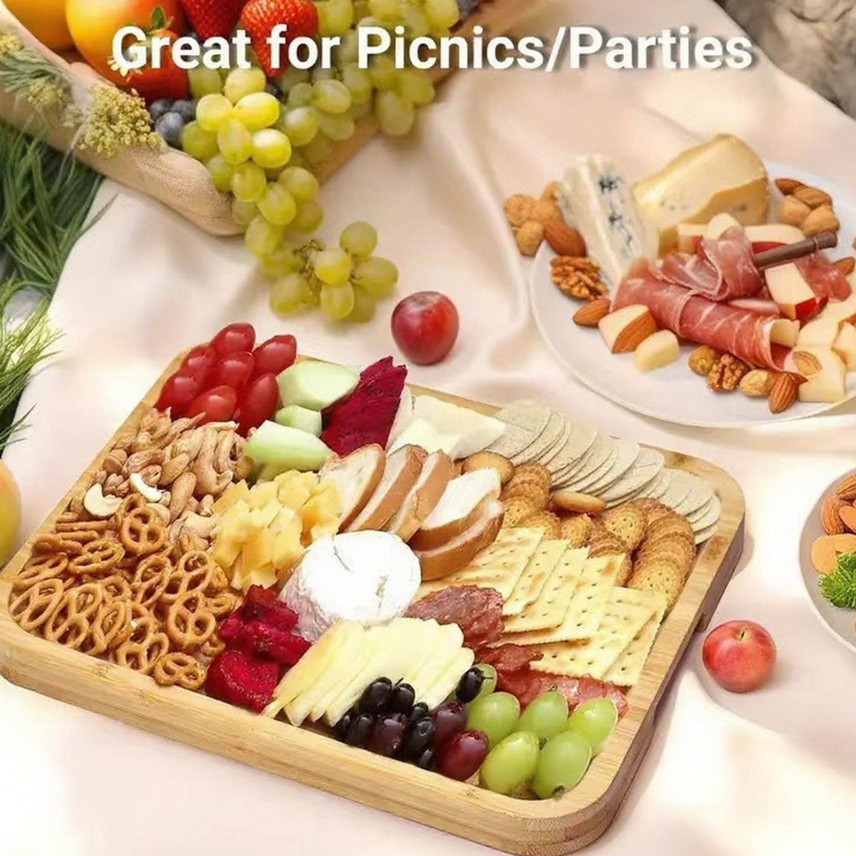 Tablero de charcutería con Tapa, Tablas de charcutería de Madera portátiles con Tapa Transparente Cerrada, Bandeja de Servicio Cubierta para Acampar de Picnic