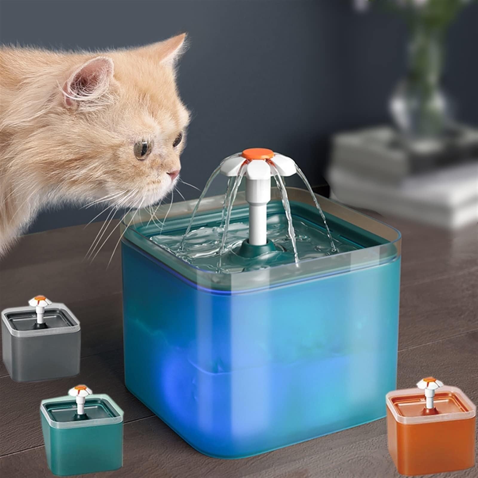2L Automatic Cat Water Fountain with Quad Filtration, LED Light & Quiet Pump for Pets (Blue) - image 2