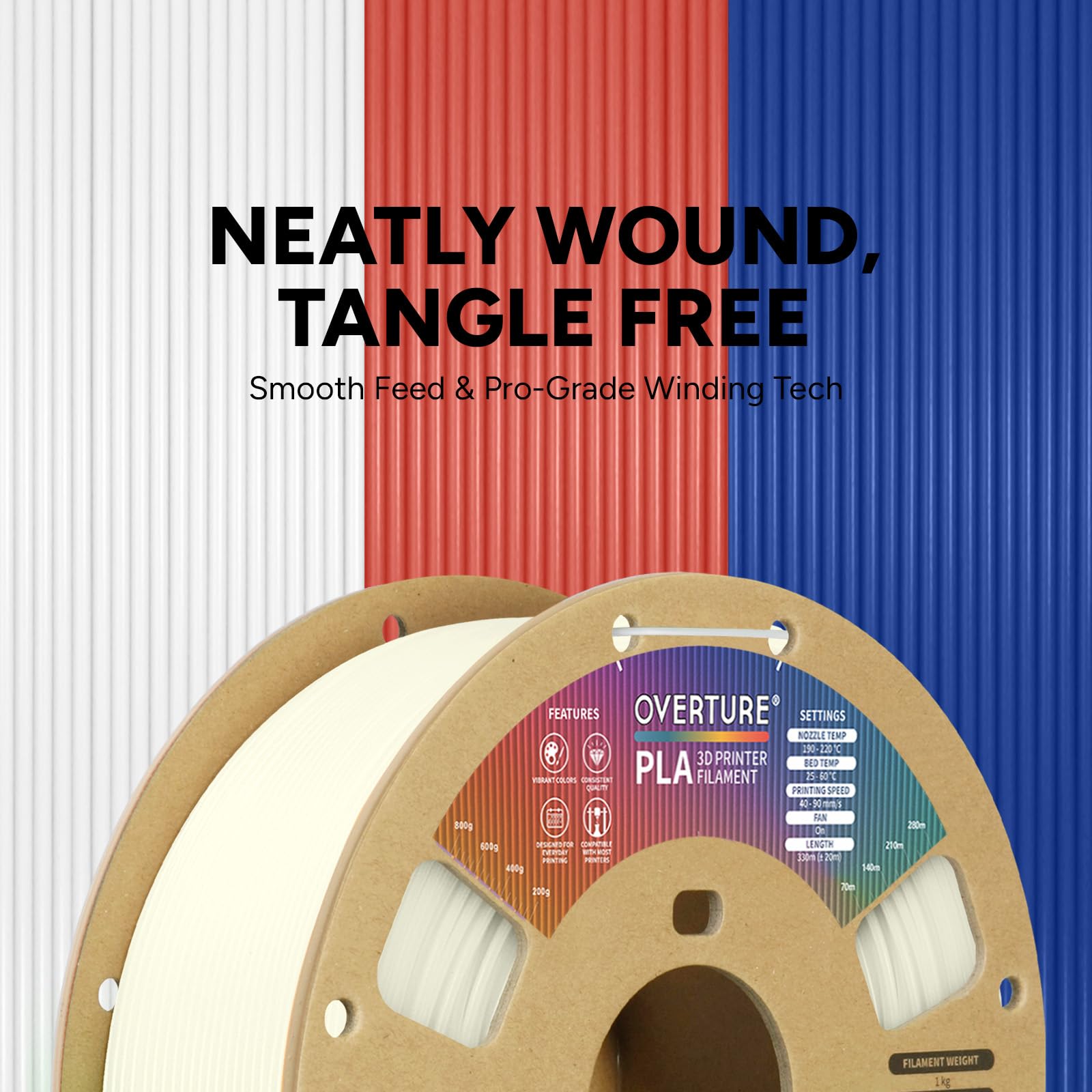 OVERTURE Glow PLA Filamento per stampante 3D, 1,75 mm Bobina da 1 kg, Filamento PLA 1,75 +/- 0,02 mm per la stampa 3D, Verde(Glow in Dark)