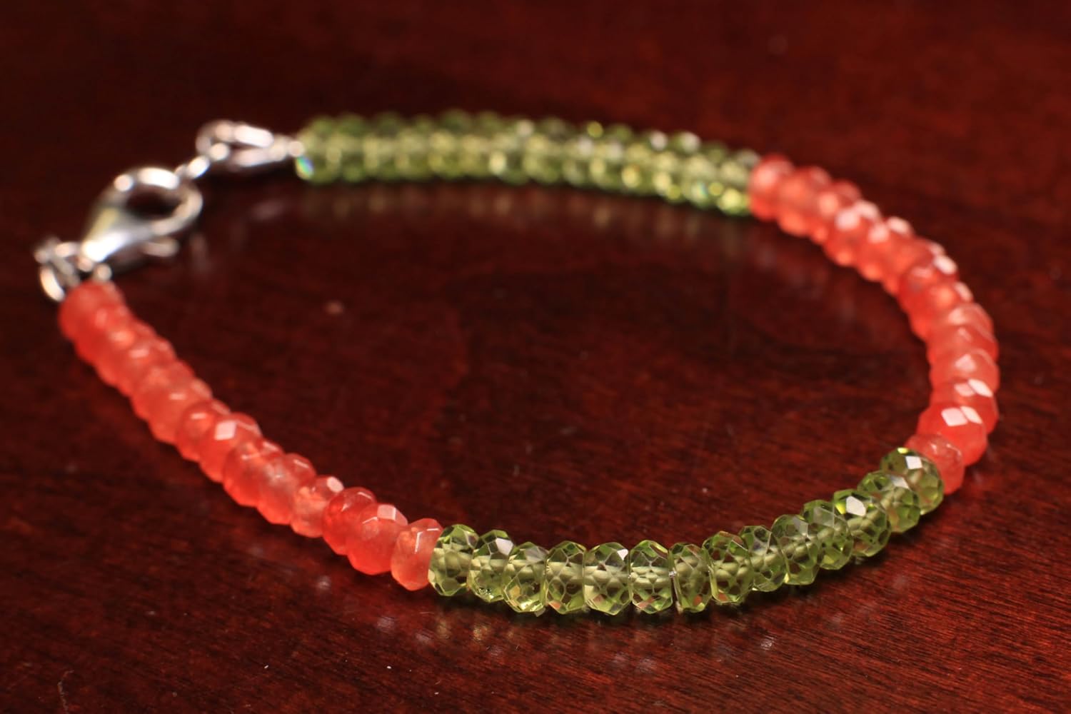 Carnelian, Peridot 4mm Faceted Bracelet in 14k Gold Filled or 925 Sterling Silver lobster Clasp and findings, healing, energy Chakra gift