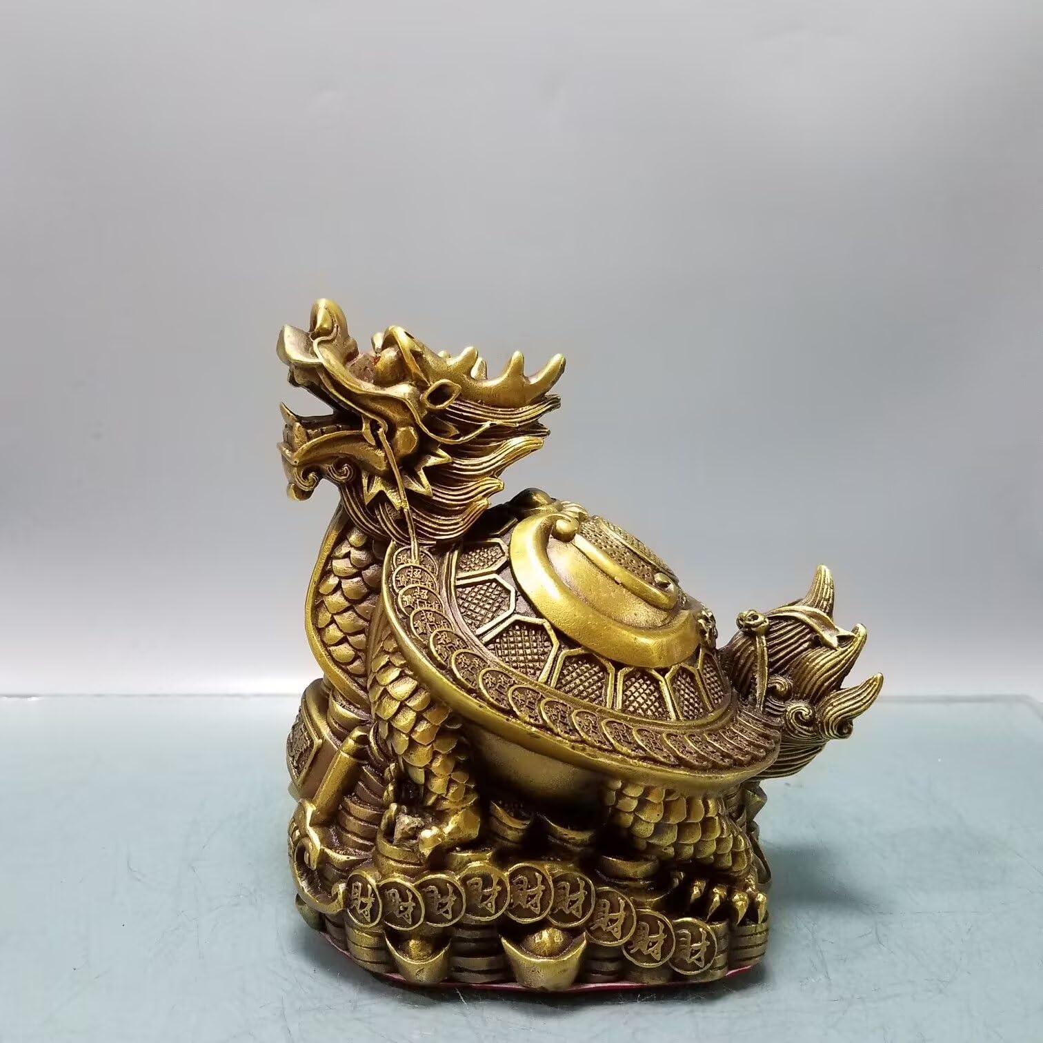 Dytartzx Chinese Feng Shui Brass Dragon Turtle Statue Good Luck Fortune Turtle to Home Decoration Gifts