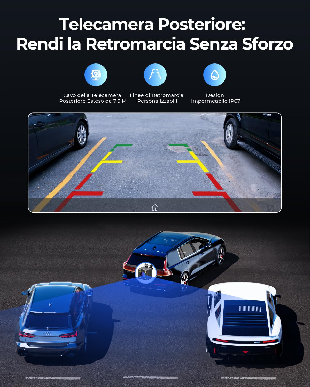 Schermo Portatile Wireless da 8，1" Car Play per Apple CarPlay & Android Auto, Aggiornamenti OTA, Telecamera di Retromarcia, Mirror Link, Bluetooth 5.0, Controllo Vocale, Navigazione GPS, FM