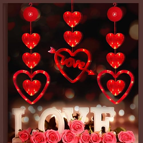 Paquete de 3 luces de ventana para el dĂa de San ValentĂn, luces de decoraciĂłn de corazĂłn con gancho de ventosa, luces colgantes de San ValentĂn a Paquete de 3 luces de ventana para el dĂa de San ValentĂn, luces de decoraciĂłn de corazĂłn con gancho de ventosa, luces colgantes de San ValentĂn a