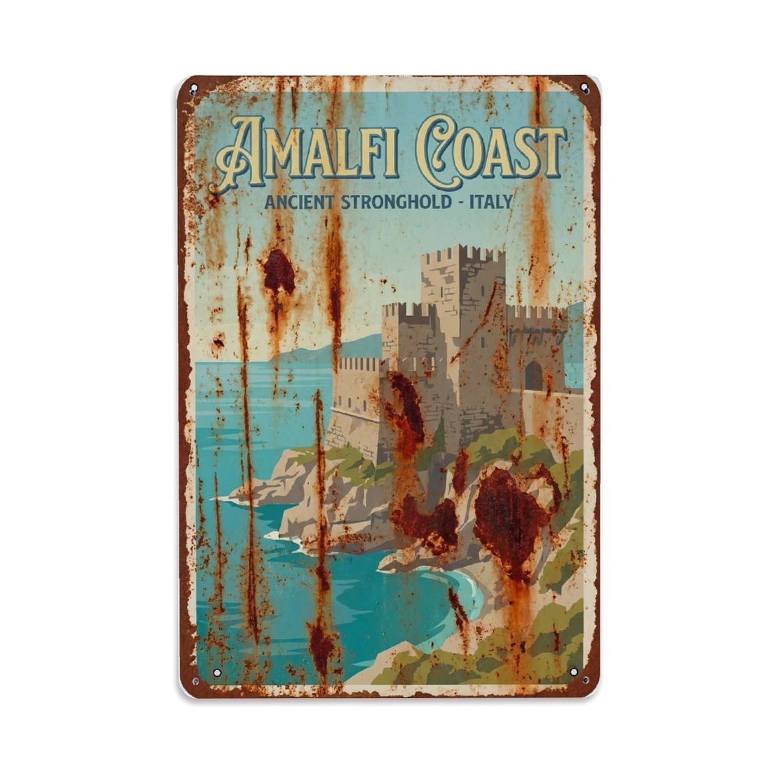 Vintage Travel Stronghold Italy Ancient Metal Tin Sign Plaque Wall Decor for Cafe, Club Bar, Office, Home Garden Metal Poster 8x12Inch