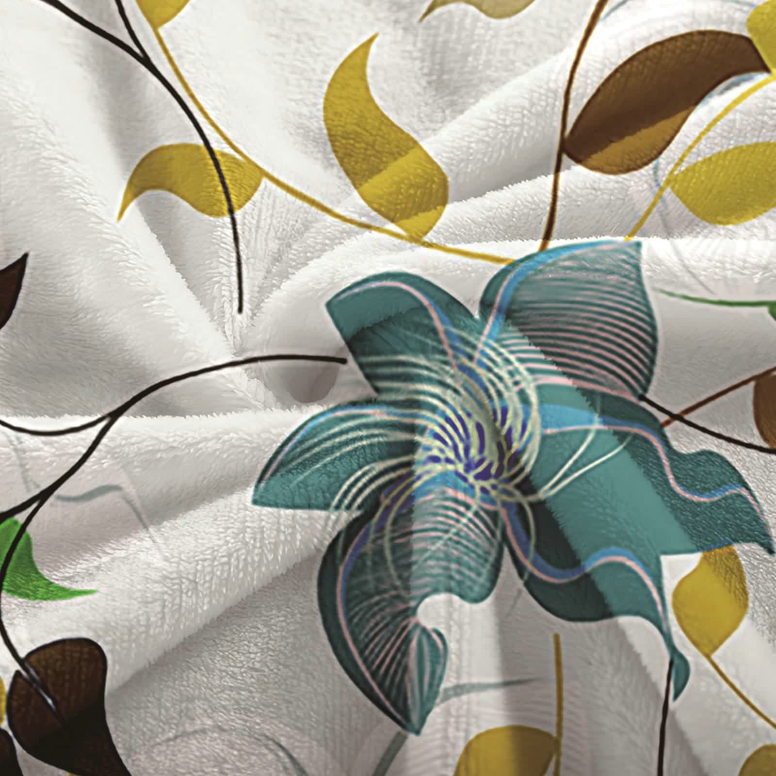 Aeici Koc polarowy, wełniany koc flanelowy 180 x 220 cm gałązki kwiatowe narzuta na sofę do salonu sofa łóżko