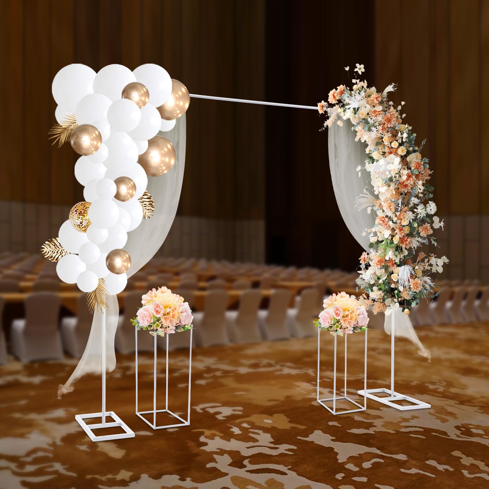 Hochzeitskulissenständer Ballonständer mit 2 Blumenständern Modern Hochzeitsbogen Gestell Verlobung Deko Geeignet für Hochzeiten Geburtstagsfeiern Weihnachtsfeiern Bankette usw (Weiß)