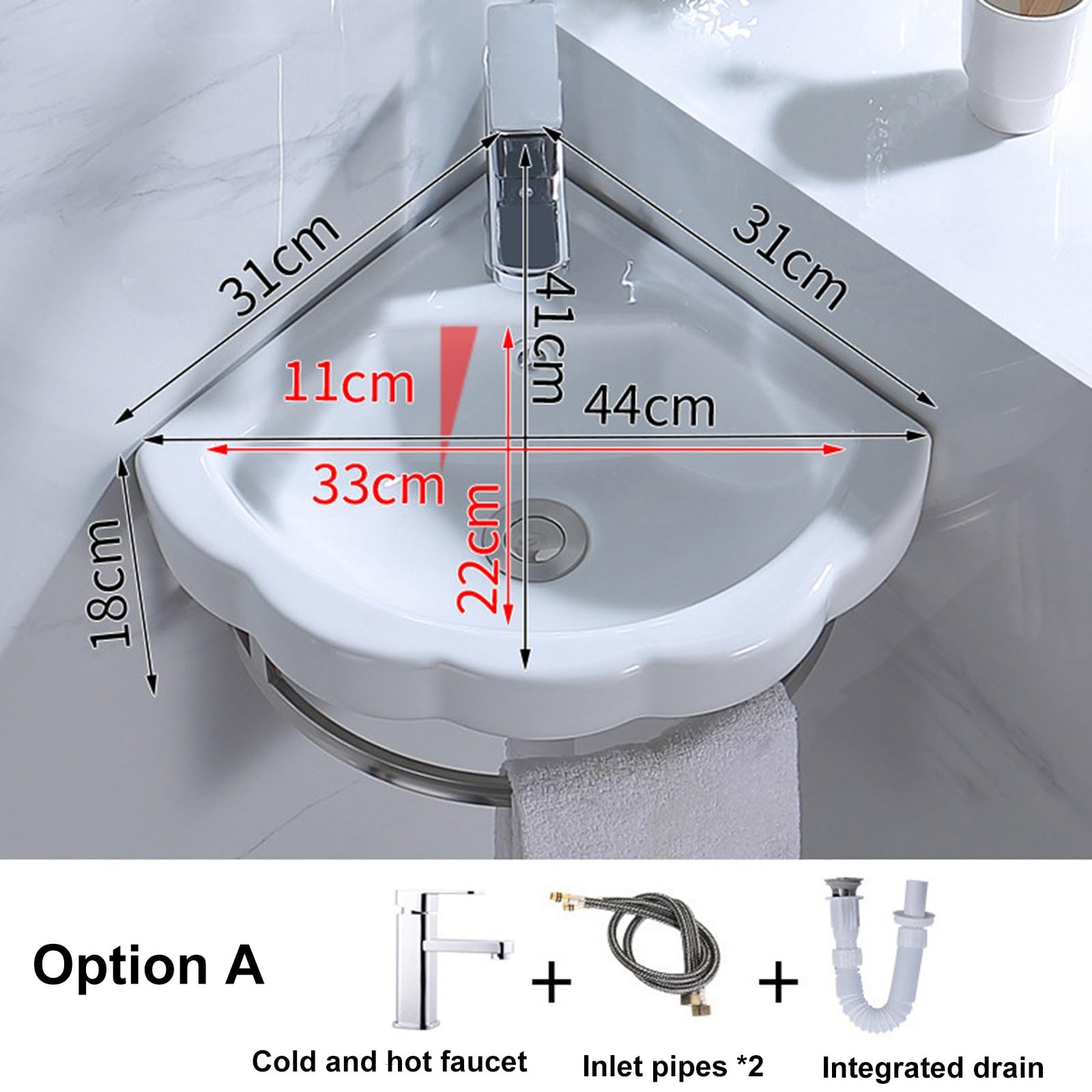 Lavabo Mural Ovale En Céramique Blanc Avec Robinet - Pour Salle De Bain Petite Surface - 40 X 28 X 15 Cm - Évier D’angle