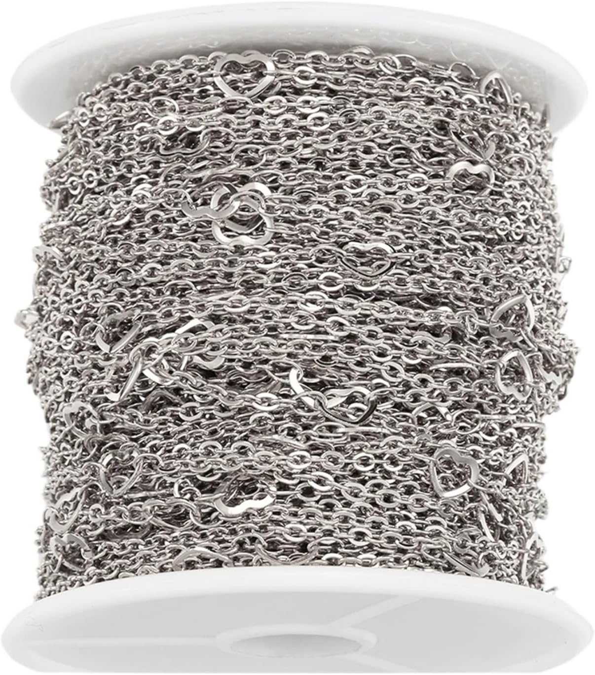 Stainless Steel Chain for Jewelry Making 4 Meters Love Heart Stainless Steel Chains Cable Curb Chains for Jewelry Making DIY Chain Necklace Bracelet Components(Steel Color 5mm)