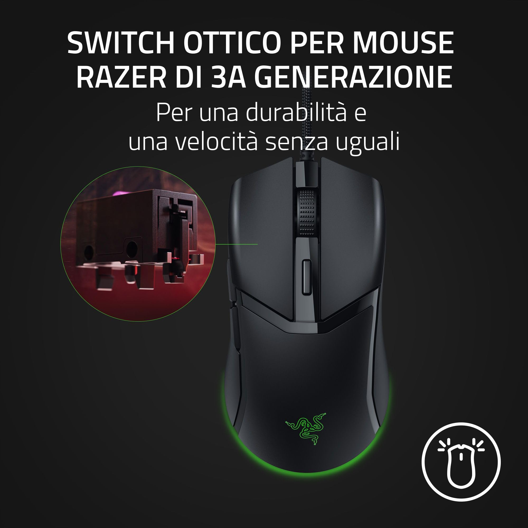 Razer Cobra - Mouse da gioco cablato leggero Chroma RGB (leggero da 57g, interruttori mouse di terza generazione, illuminazione Chroma con luce soffusa sfumata, regolazioni precise del sensore) Nero