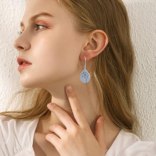 Miniatura 3 de GBAHFY Aretes bohemios de plata con forma de diente de león para mujeres, adolescentes y niñas, diseño de gota de agua, flor de plata, árbol