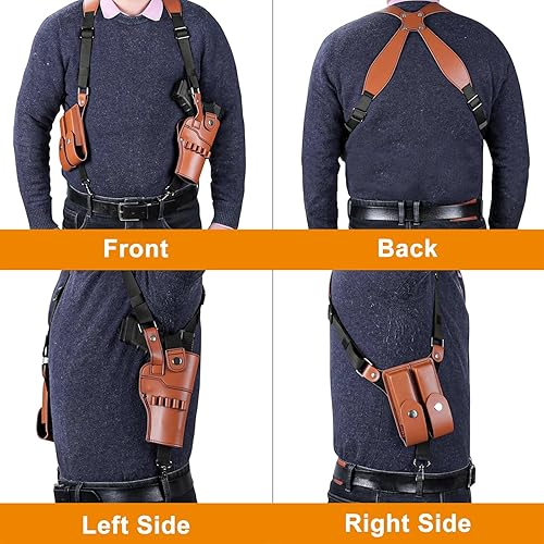 Miniatura 6 de Funda de hombro, funda de hombro ajustable de piel sintética para transporte oculto con doble bolsa para cargador, compatible con 1911, Glock