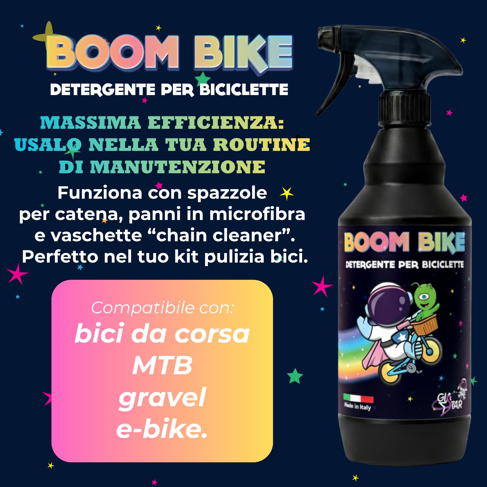 Detergente Bici BOOM BIKE | Sgrassatore Catena e Telaio per Pulizia Profonda MTB, Bici da Corsa ed E-Bike