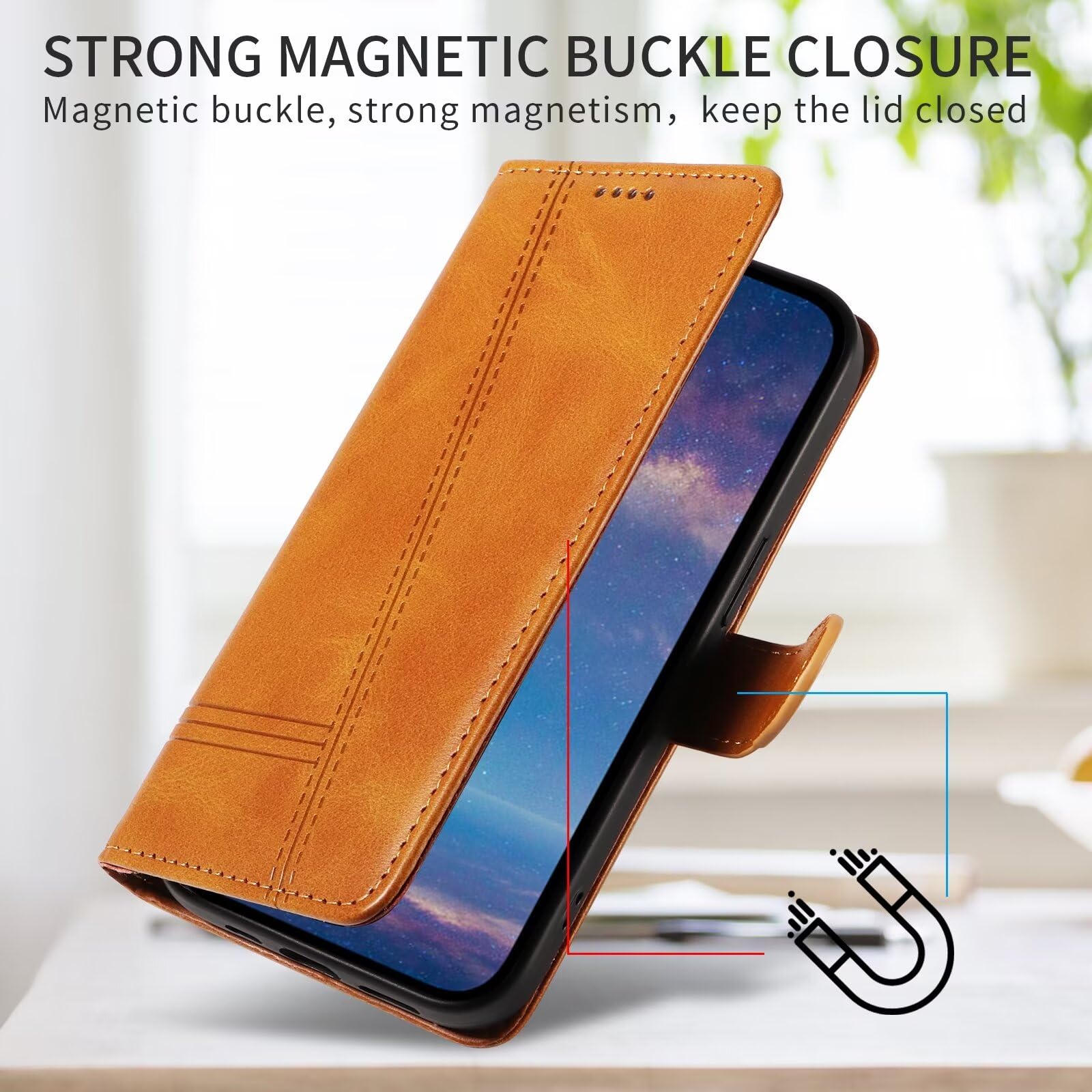 Bnvdfre Case for Motorola Moto E14 / G04 / G24 Case Flip Shockproof PU Leather with Card Slots Magnetic Kickstand Protective Wallet Phone Case Compatible with Motorola Moto E14 / G04 / G24 - Image 2