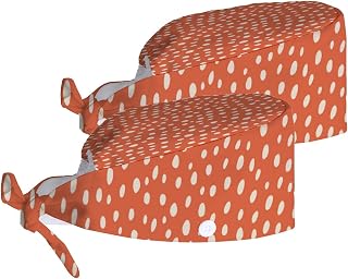 Working Cap with Sweatband Button Tie Back Hats Orange Polka Dots Geometric Spring Summer Fall Autumn Work Hat Skull Cap for Women Men 2 pack