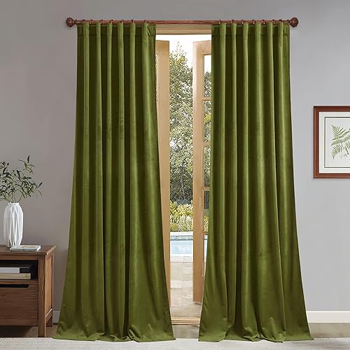 StangH Cortinas color verde oliva Cortinas de terciopelo súper suave para oscurecer la habitación, 90 pulgadas de largo, pestaña trasera,