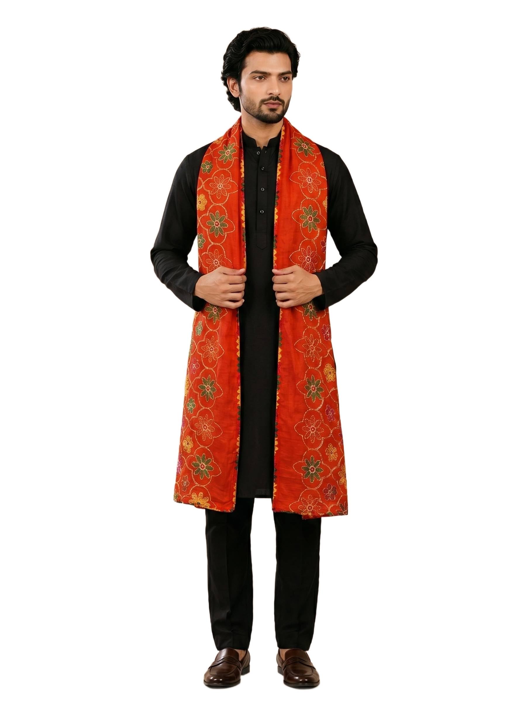 zamour Men’s Punjabi Phulkari Bagh Embroidered Dupatta in Pure Cotton Fabric | Elegant Lightweight Phulkari Dupatta |Perfect for Festival & Wedding-picture-12