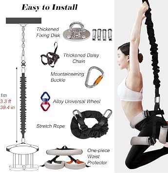 Bungee Fitness Set for Dance/Weight Loss, Black Bungee Resistant Band with Wider Waistband, Bungee Fitness Equipment Set No Splicing & Anti Breaking(L-Fit for 148.8-170.6 lbs)