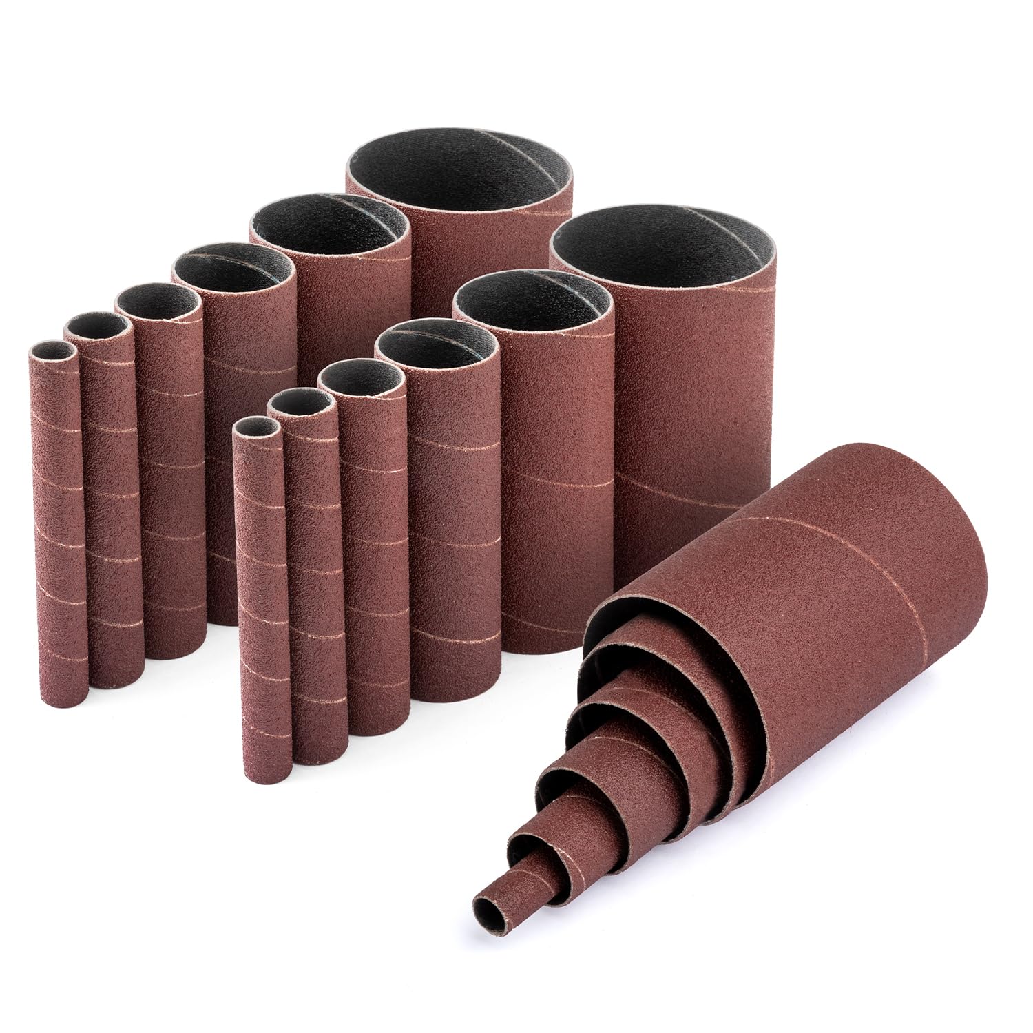 11240 4.5 Inch Sanding Sleeves for Spindle Sander in 6 Sizes with Assorted Grits 80, 120, 240 | Aluminum Oxide Sandpaper Sanding Sleeve Assortment in Dia. 1/2, 3/4, 1, 1-1/2, 2 & 3-18 PK