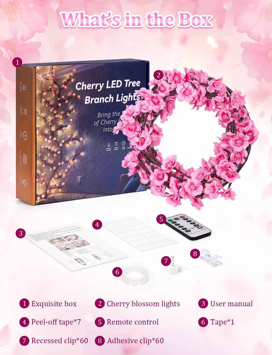 Luci LED a forma di ramo di albero di ciliegio per decorazione da parete, 8 modalità di luci con telecomando, luce a vite di salice con 144 LED, decorazione per casa, camera da letto