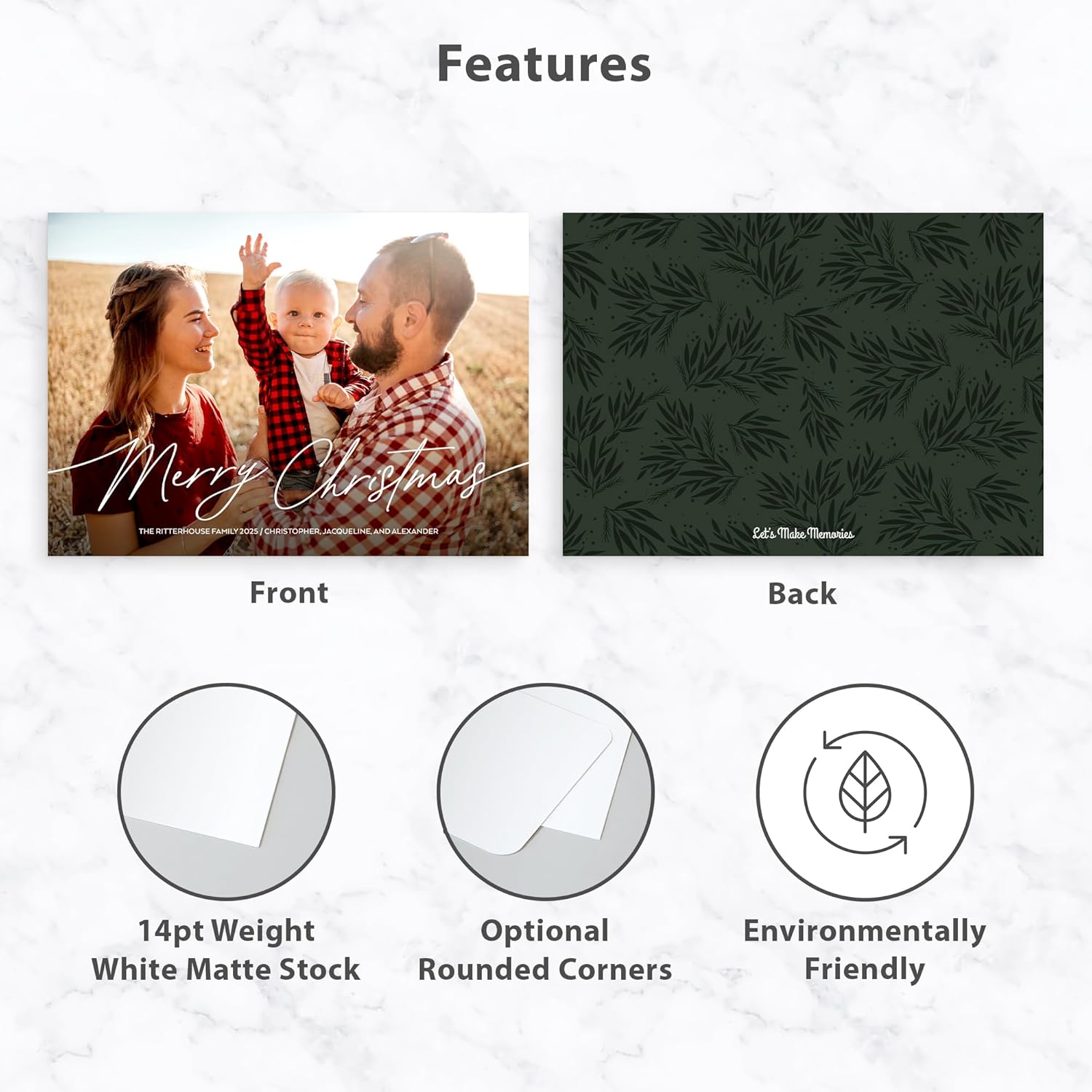 Let's Make Memories Personalized Photo Christmas Cards with Envelopes - Premium Quality - 5x7-2025 Holiday Cards & White Envelopes - Simple Greetings - 15 ct