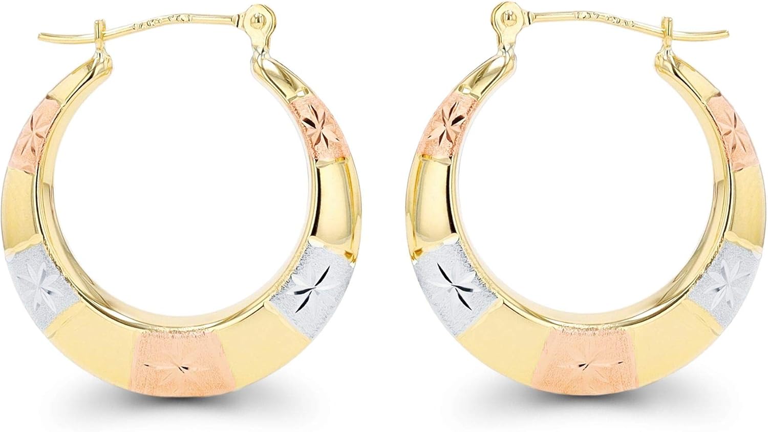 14K Gold Polished & Matte Diamond Cut Star Hoop Earrings For Women | 3.60x23mm Hoops | Earrings For Sensitive Ears | Solid Gold Earrings For Women - Image 2