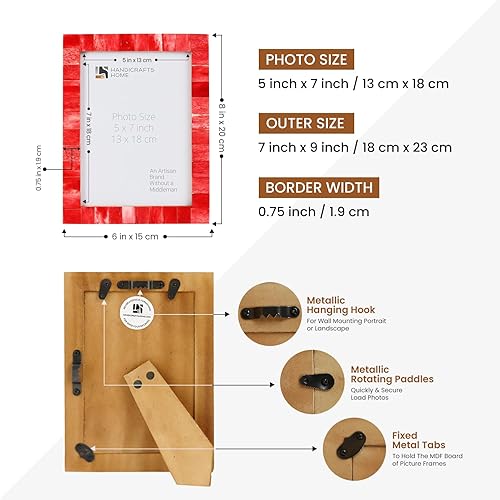 Miniatura 3 de Handicrafts Home Juego de 2 portarretratos de 5 x 7 pulgadas, hecho a mano, con incrustaciones de hueso rojo, colección clásica, marco bohemio