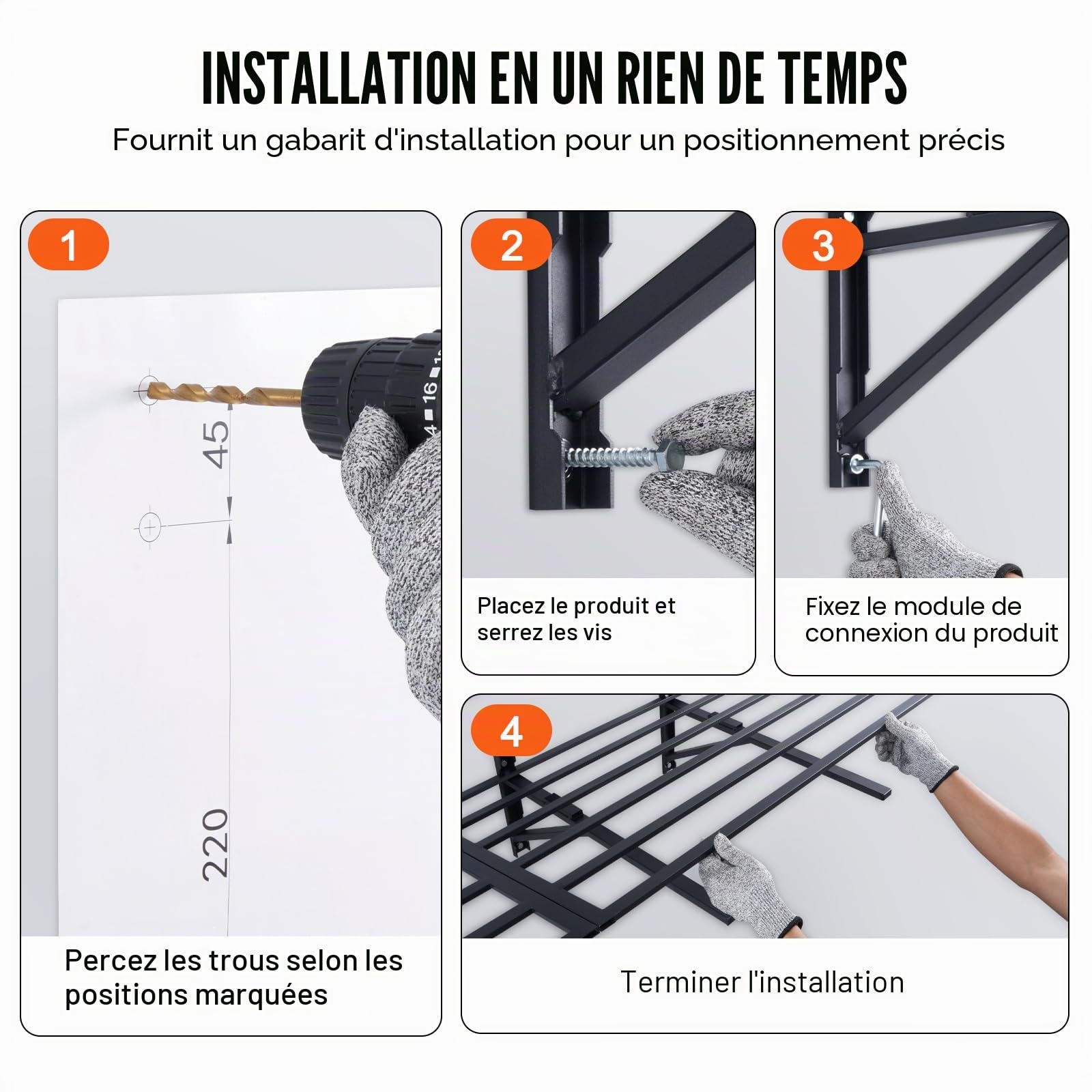 VEVOR Étagère Murale Flottante de Rangement Garage 183x61 cm Lot de 2 Grande Surface Utilisable Capacité de Charge 363 kg par Étagère Suspendue d'Outils Métallique pour Magasins, Garages, Entrepôts