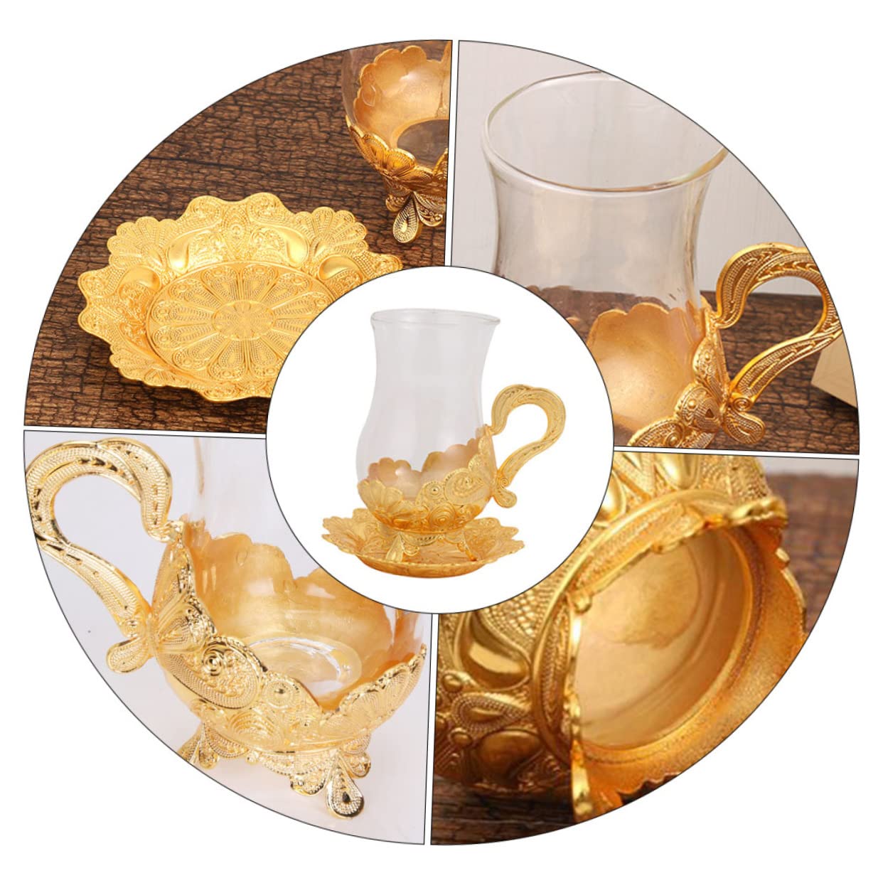 GLEAVI Juego De 3 Tazas De Vidrio De Aleación De Zinc Taza De Café Con Platillo Tazas Y Platillos Taza De Café Taza De Café Taza De Té Y Taza De Té