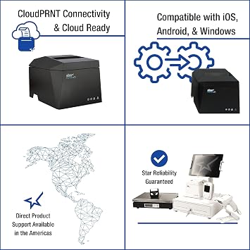 Star Micronics TSP143iV X4 Thermal Receipt Printer - USB-C, Ethernet (LAN), WLAN, Bluetooth, CloudPRNT, Android Open Accessory (AOA), USB Cable Included, Internal Power Supply, Gray