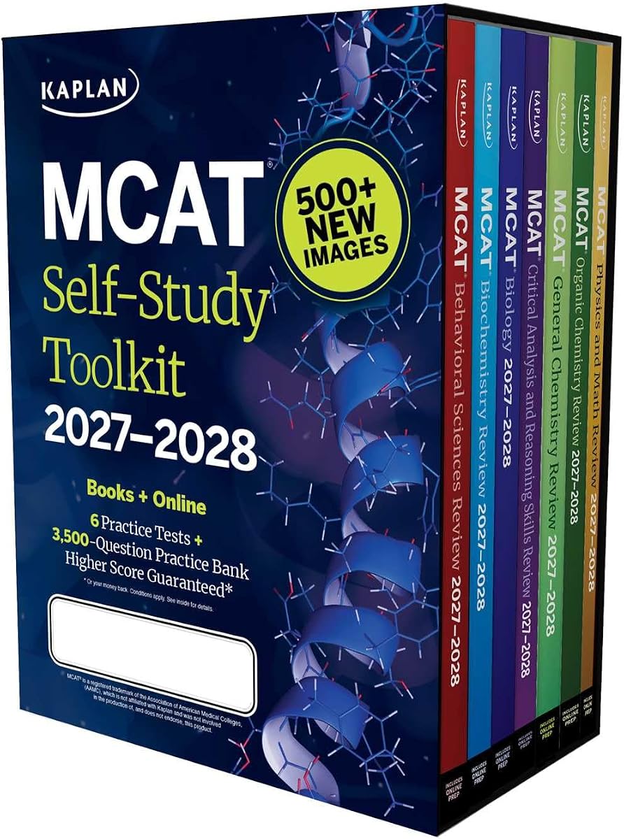 Kit de herramientas de autoestudio MCAT 2027-2028 | Sistema todo en uno: juego de 7 libros + Qbank de 3000 Q + 6 exámenes de práctica | Más de 500 imágenes nuevas y un libro CARS completamente nuevo (Kaplan) (Kaplan Test Prep)