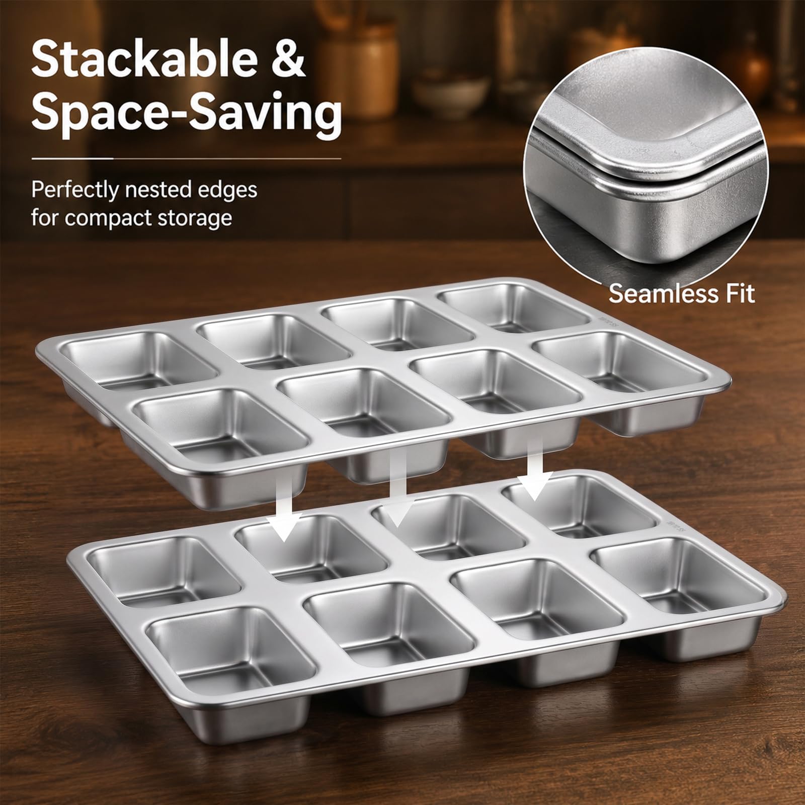 LIANYU Mini moldes para pan de acero inoxidable con 8 cavidades, para