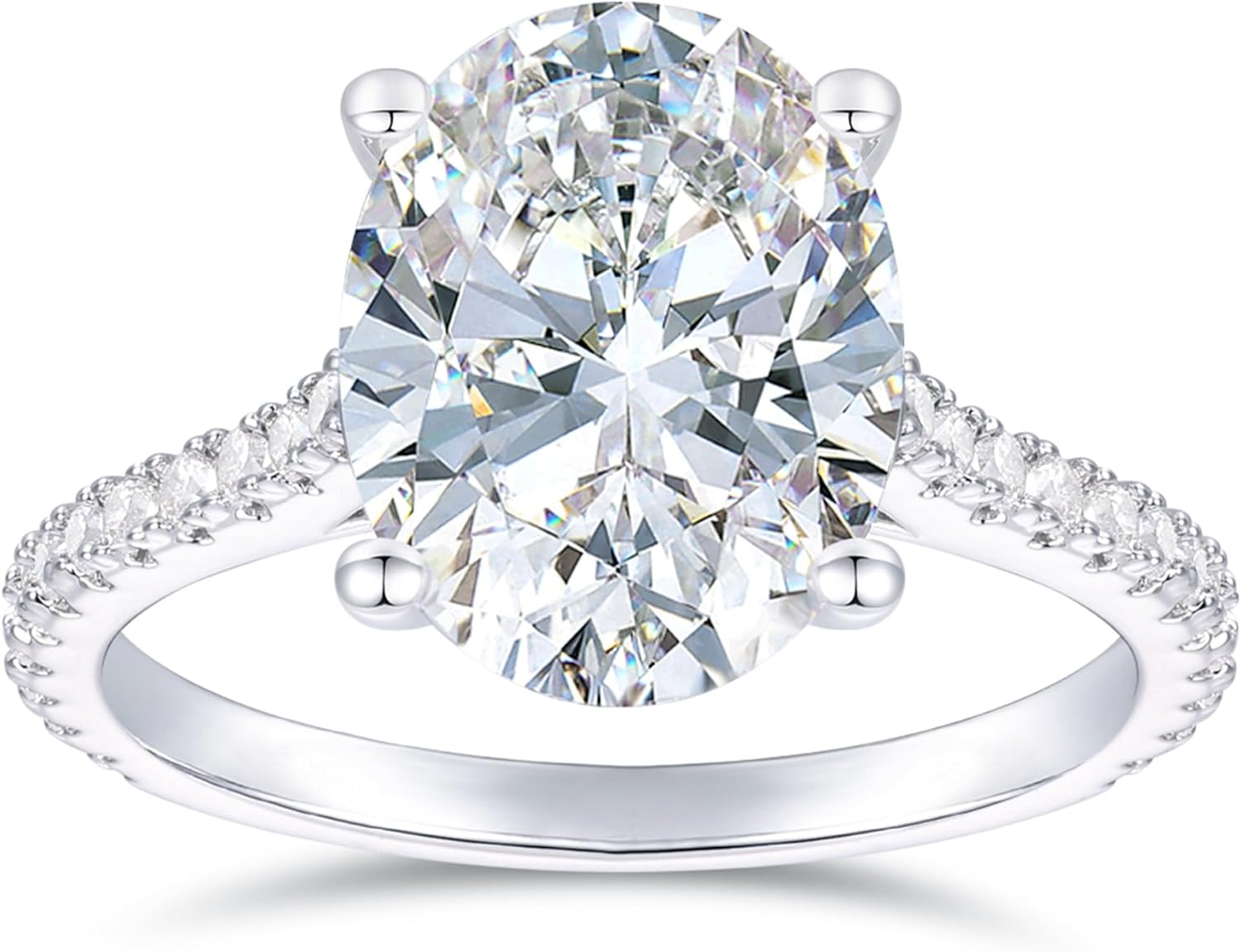 14K White Gold Oval Cut Moissanite Rings 4 Carat Oval Engagement Ring Classic 4-Prong 4CT Moissanite Engagement Ring for Women