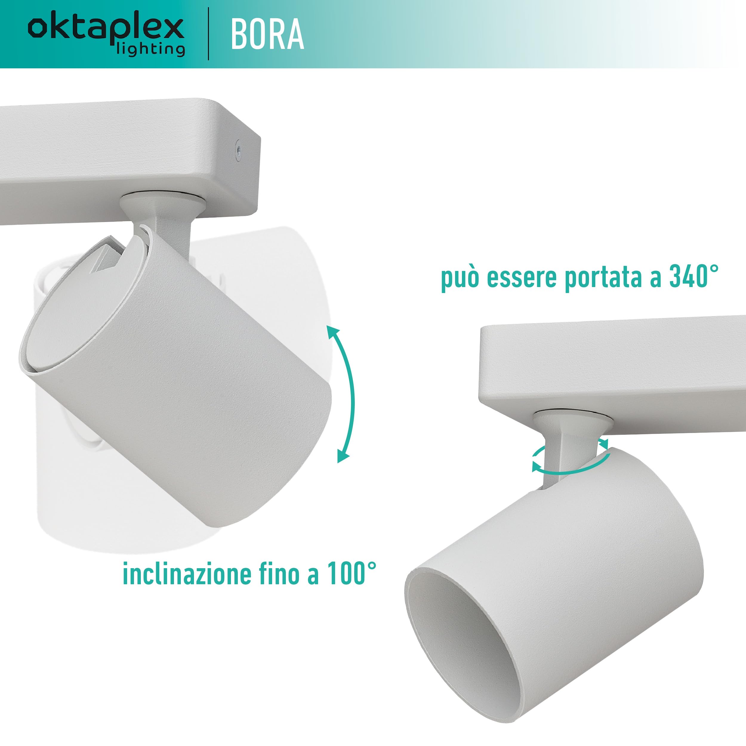 Oktaplex Bora faretto da soffitto 3 fiamme GU10 LED barra spot 45 cm 230 V luce spot orientabile Faretti da Parete bianco
