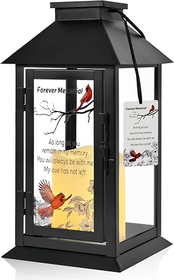 CVHOMEDECO. Memorial Lantern Bereavement Gifts Sympathy Gifts Forever Memorial Personalized LED Candle Lantern, Black