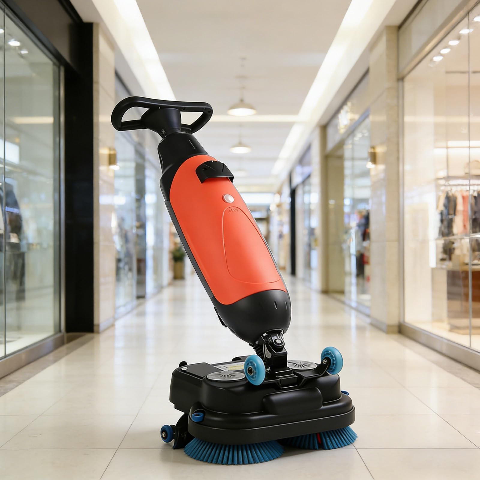 Máquina automática de limpieza de suelos de 17 pulgadas de ancho, cepillos dobles giratorios de 360°, tiempo de funcionamiento de 90 minutos para una limpieza eficaz en espacios comerciales y oficinas