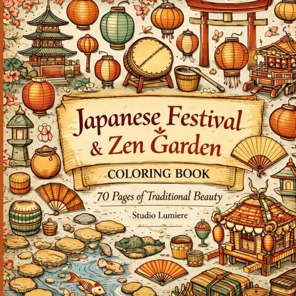 Japanese Festival & Zen Garden Coloring Book 70 Pages of Traditional Beauty: Japanese Festival & Zen Garden Coloring Book 70 Pages of Traditional Beauty (Top-Down Views of Japan Coloring Series)