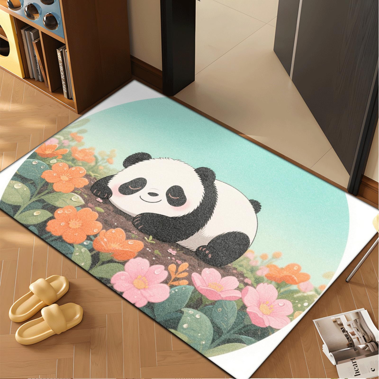 Paillasson Exterieur Entree Fleur De Panda Vert Tapis Entree Interieur Facile à Nettoyer Paillasson Interieur Antidérapant Lavable en Machine pour Chambre Cuisine Couloir 80x120 cm