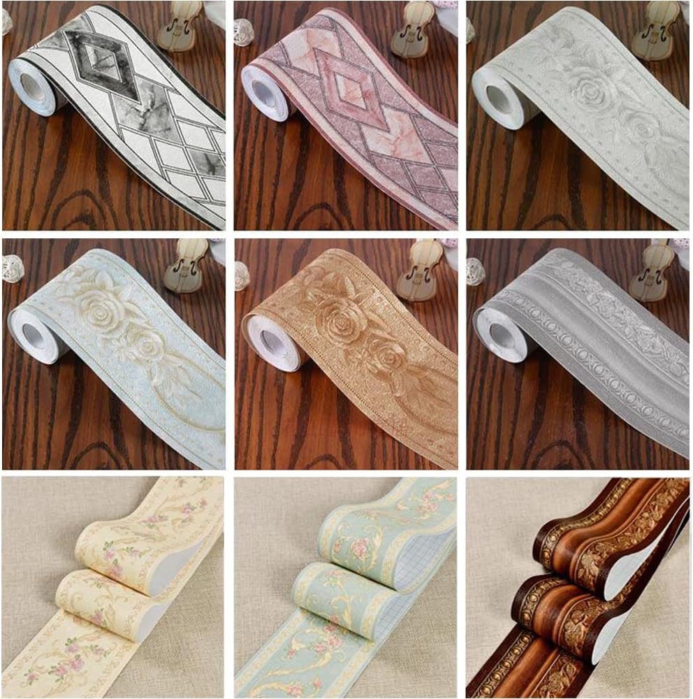 Self-Adhesive 3D Wallpaper Border， Self Adhesive Wall Skirting Border Sticker Floral Vintage Multicolor 1x1cm(4)