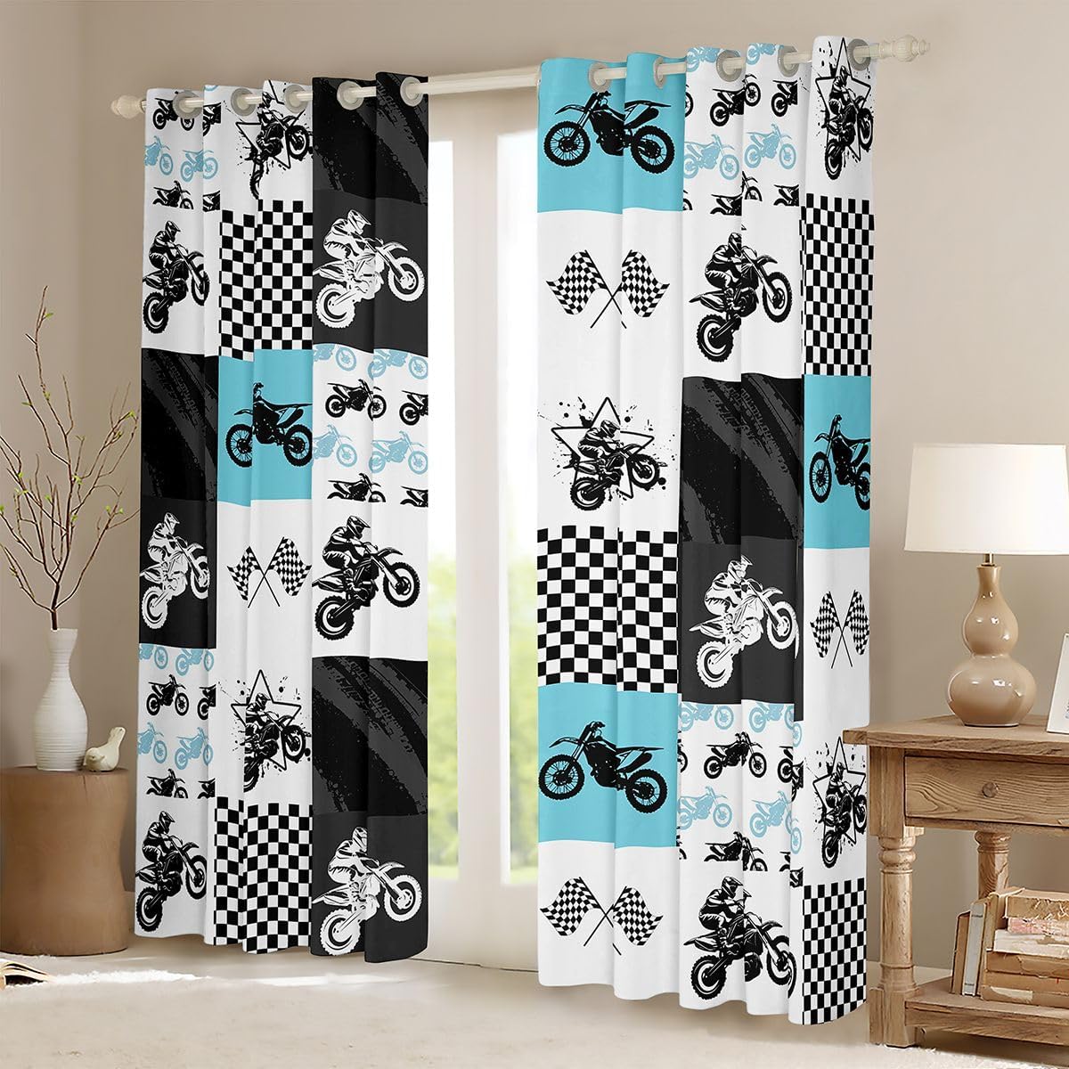 Feelyou Dirt Bike Window Treatments Extreme Sports Window Drapes for Kids Boys Girls Racing Motocross Rider Curtains Motorcycle Blackout Curtain 42W X 63L,2 Panels